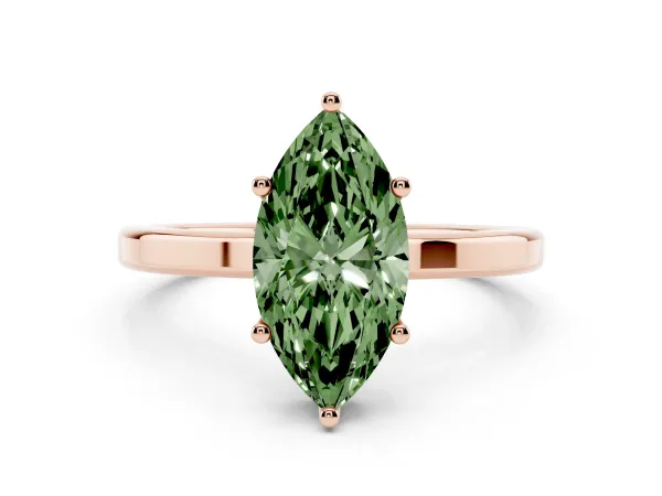 Fancy Green Marquise Cut Cut Solitaire Engagement Ring with Four-Prong Setting on a Classic Band Rose gold