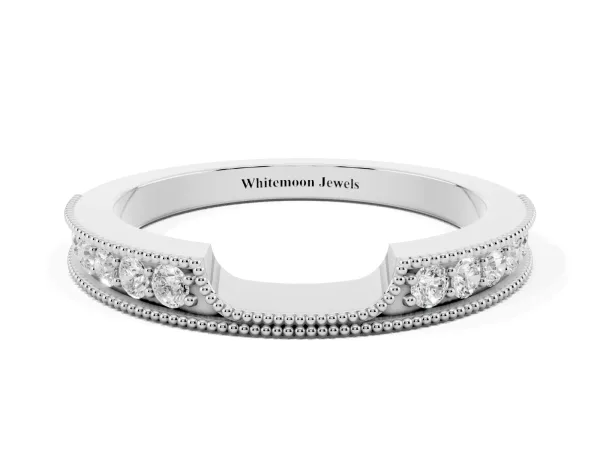 Round Cut Pavé Diamond Contour Band with Milgrain Detailing White gold