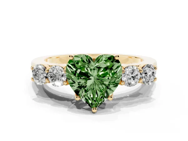 Fancy Green Heart Cut Cut Diamond Five-Stone Prong Set White Gold Ring Yellow gold
