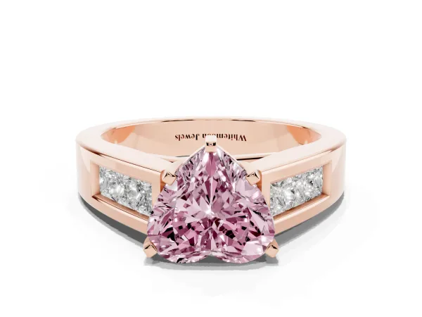 Fancy Pink Heart Cut Cut Channel Set Solitaire Ring with Four-Prong Setting Rose gold