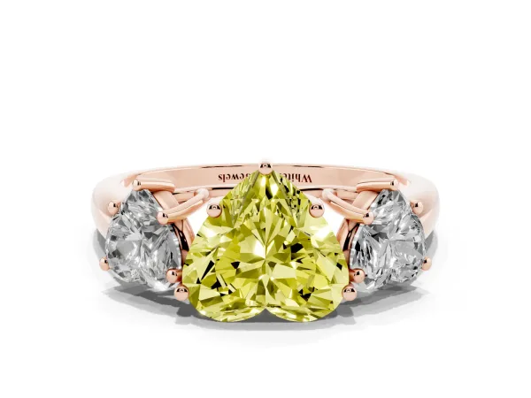 Fancy Yellow Three-Stone Heart Cut Diamond Engagement Ring with Prong Setting Rose gold