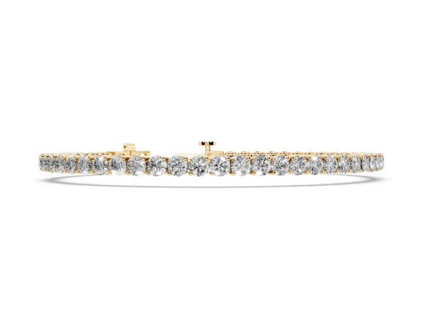 Round Diamond Tennis Bracelet with Prong Setting and Box Clasp Yellow gold