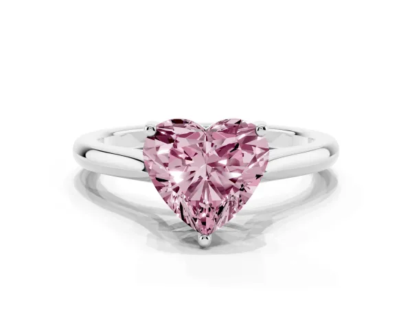 Fancy Pink Heart Cut Cut Solitaire Ring with Cathedral Band and Four-Prong Setting Platinum