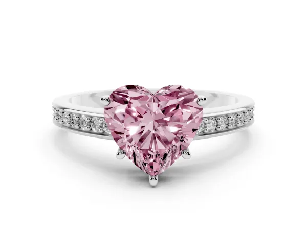 Fancy Pink Heart Cut Solitaire Pavé Band Prong Setting Ring Platinum