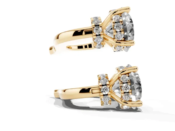 Round Diamond Hidden Halo Drop Earrings Yellow gold
