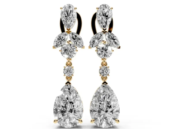 Pear, Marquise and Round Diamond Vancouver Drop Earrings Yellow gold
