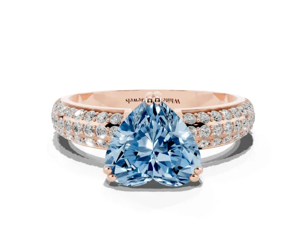 Fancy Blue Heart Cut Diamond Solitaire Ring with Multi-Row Round Pavé Band and Prong Setting Rose gold