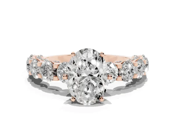 Oval Cut Diamond Side Stone Engagement Ring with Four-Prong Setting Rose gold