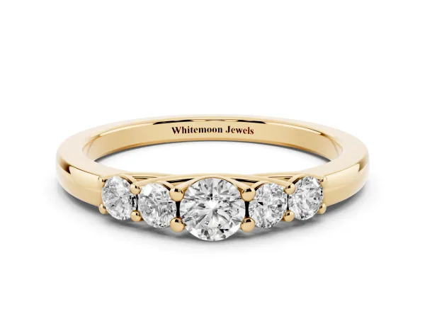 Five-Stone Round Diamond Prong Set Half Eternity Band Yellow gold