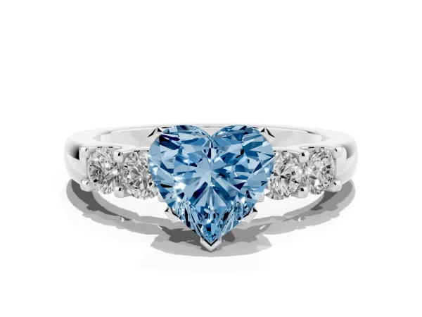 Fancy Blue Heart Cut Brilliant Cut Diamond Five-Stone Prong Set Engagement Ring with Channel Band White gold