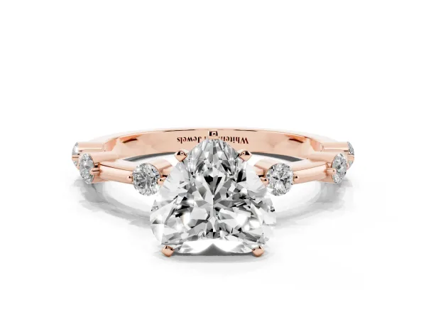 Heart Cut Solitaire Diamond Ring with Bezel Set Side Stones and Prong Setting Rose gold