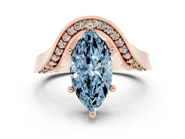 Fancy Blue Marquise Cut Solitaire Diamond Engagement Ring with Pave Band and Four-Prong Setting Rose gold
