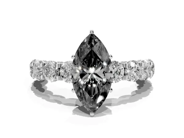 Fancy Black Marquise Cut Diamond Side Stone Engagement Ring with Four-Prong Setting Platinum