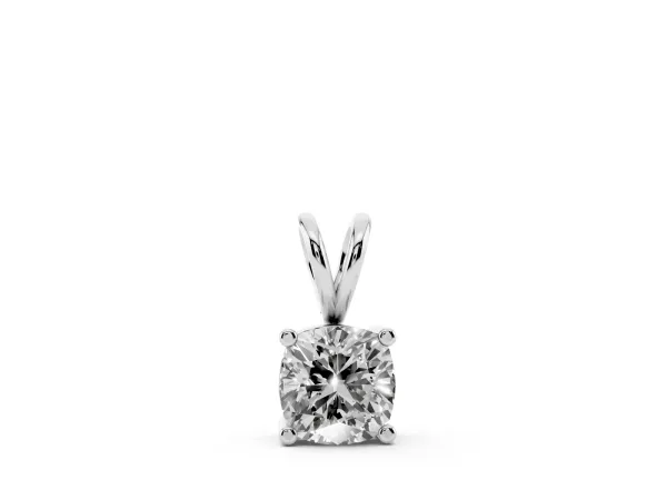 Cushion Solitaire Diamond Prong Pendant Silver