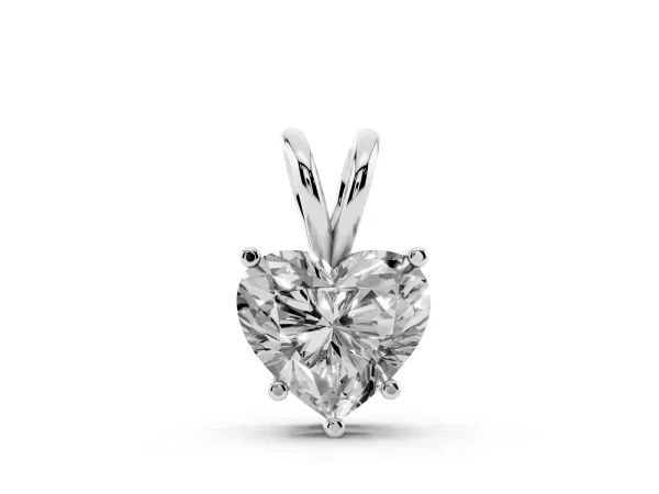 Heart-Shaped Diamond Solitaire Pendant with Four-Prong Setting Silver
