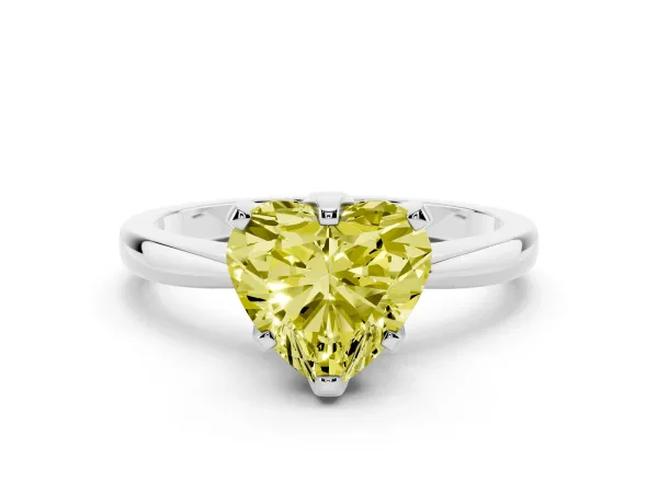 Fancy Yellow Heart Cut Solitaire Engagement Ring with Six-Prong Setting and Tapered Band White gold
