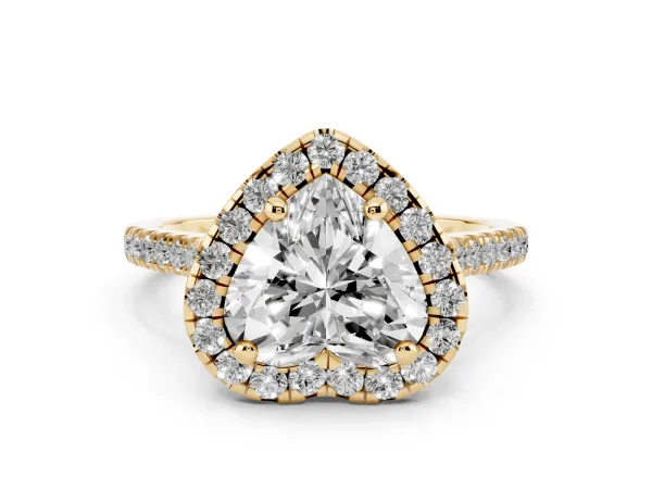 Heart Cut Diamond Cushion Halo Ring with Pavé Band Yellow gold