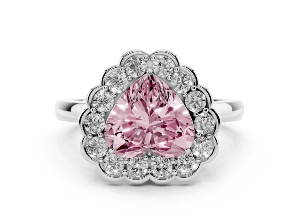 Fancy Pink Heart Cut Halo Cluster Diamond Engagement Ring with Solitaire Band and Prong Setting Platinum
