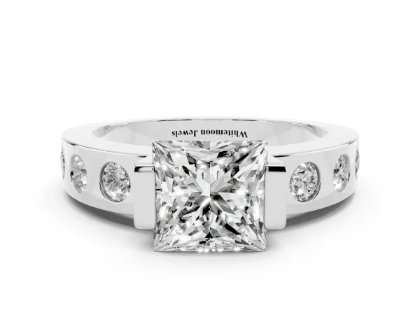 Princess Cut Brilliant Channel-Set Diamond Ring with Bezel Prong Setting Platinum