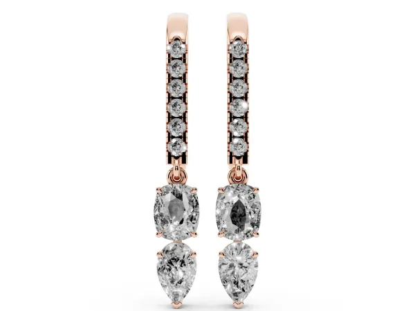 Cushion Cut Diamond Multi-Shape Drop Earrings Rose gold