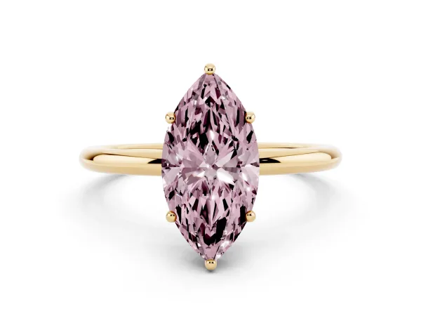 Fancy Pink Marquise Cut Solitaire Diamond Ring with a Classic Band and Four-Prong Setting Yellow gold