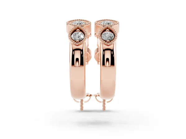 Milgrain Cushion and Marquise Diamond Hoop Earrings Rose gold