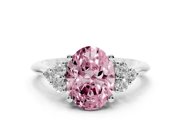 Fancy Pink Oval Cut Cut Diamond Cluster Ring with Solitaire Band and Four-Prong Setting Platinum