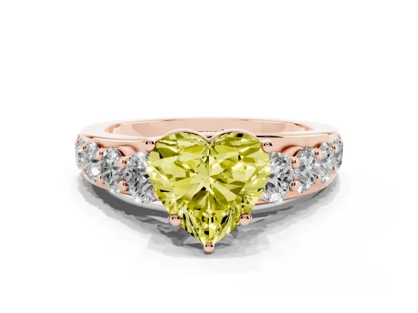 Fancy Yellow Heart Cut Diamond Engagement Ring with Pavé Band and Four-Prong Setting Rose gold