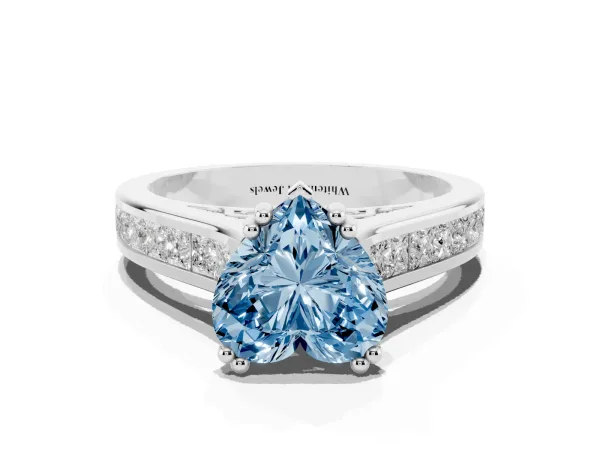 Fancy Blue Heart Cut Cut Channel Set Solitaire Engagement Ring with Prong Setting White gold