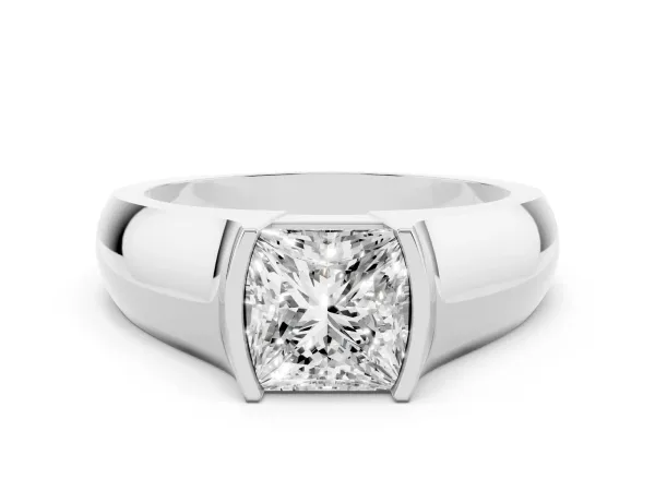 Princess Cut Solitaire Bezel Set Diamond Ring with Wide Band White gold