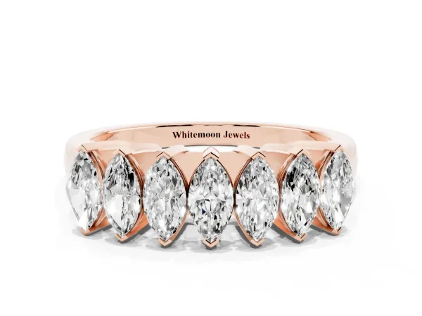 Marquise Diamond Prong Set White Gold Curved Band Rose gold