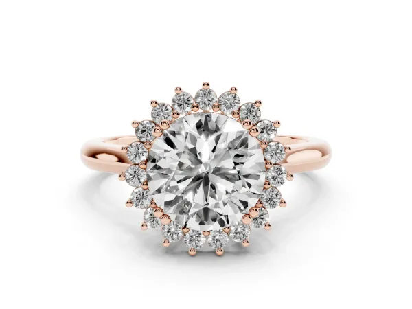 Round Cut Cut Diamond Halo Ring with Solitaire Band and Prong Setting Rose gold