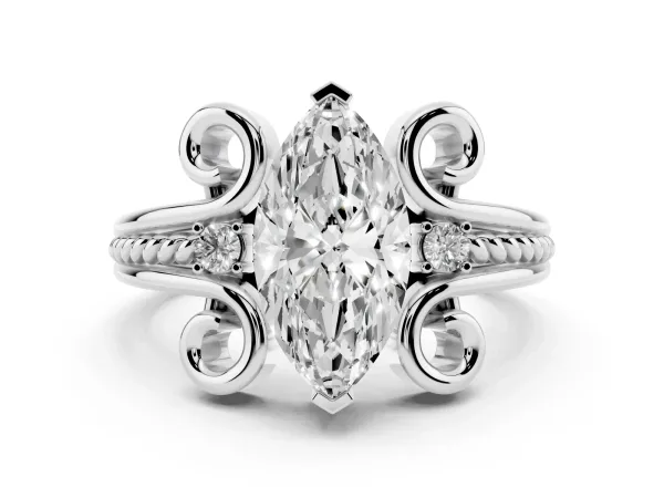 Marquise Cut Solitaire Twisted Band Scroll Prong Ring Platinum