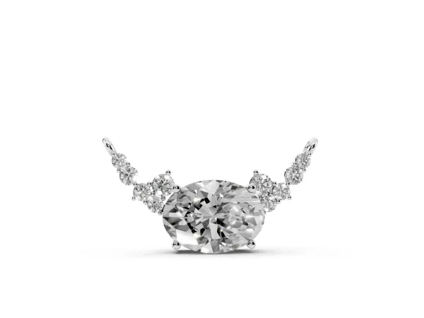 Oval Diamond Pendant with Heart Accents and Prong Setting Silver