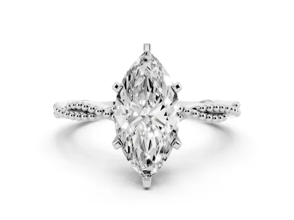 Marquise Cut Solitaire Twisted Band with Bead Prong Setting Platinum