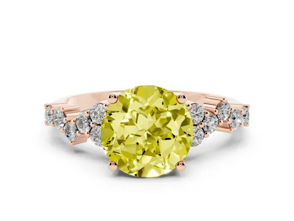 Fancy Yellow Round Cut Diamond Scattered Round Accent Ring with Prong Setting Rose gold
