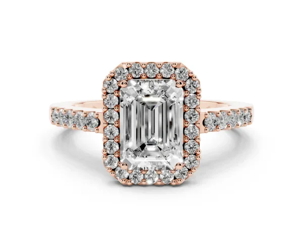 Emerald Cut Halo Diamond Pavé Solitaire Ring Rose gold