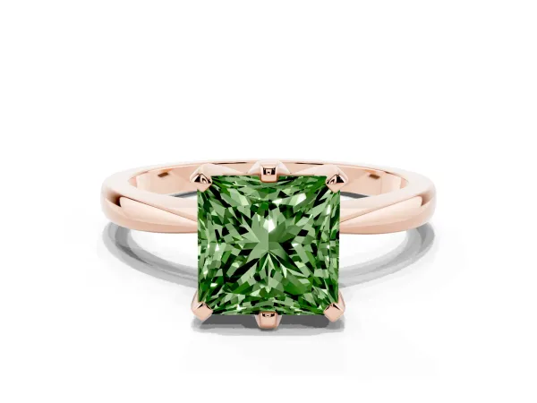 Fancy Green Princess Cut Solitaire Engagement Ring with Six-Prong Setting and Tapered Band Rose gold