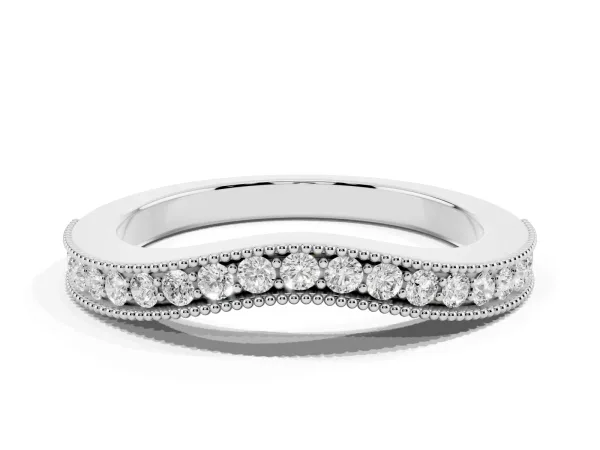 Round Brilliant Milgrain Bezel Set Diamond Wave Band White gold