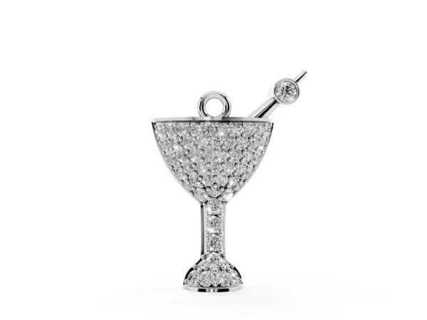 Pavé Round Diamond Martini Glass Pendant with Bezel Prong Setting Silver