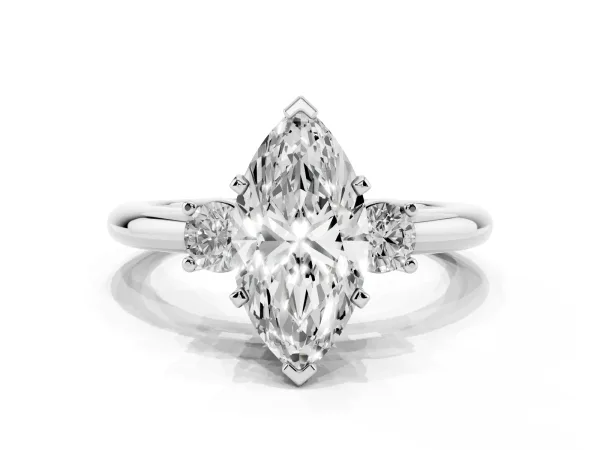 Three-Stone Marquise Cut Cut Diamond Solitaire with Prong Setting and Classic Band White gold