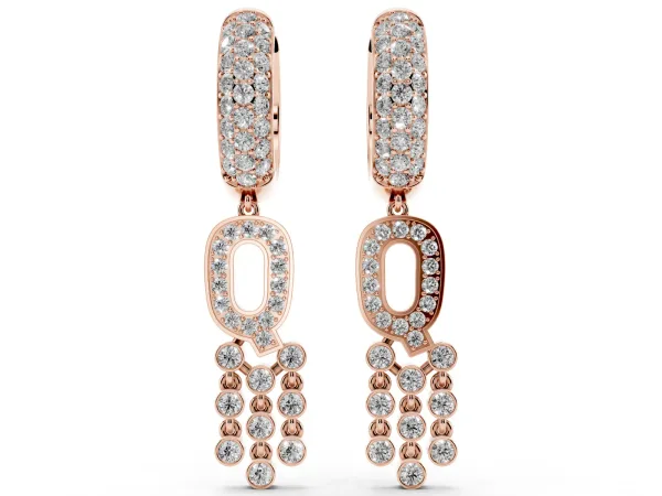 Round Diamond Initial Q Huggie Hoop Earrings Rose gold
