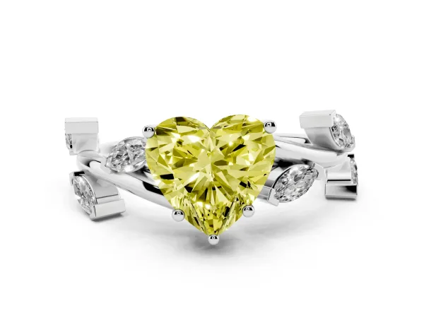 Fancy Yellow Heart Cut Solitaire Twisted Band Marquise Accent Prong Setting Ring Platinum