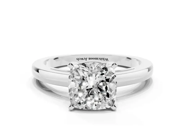 Cushion Cut Solitaire Diamond Engagement Ring with Four-Prong Setting on a Classic Band White gold