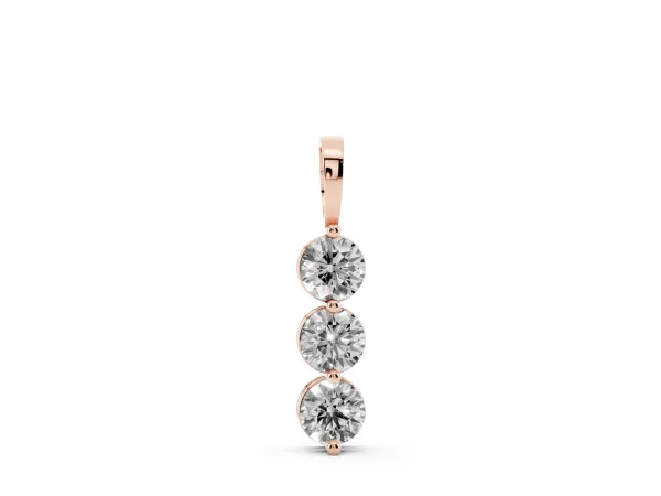 Three-Stone Round Diamond Drop Pendant with Four-Prong Setting Rose gold
