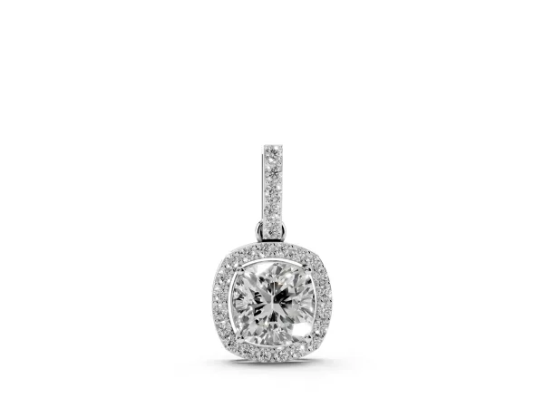 Cushion Halo Diamond Pendant with Prong Setting Silver