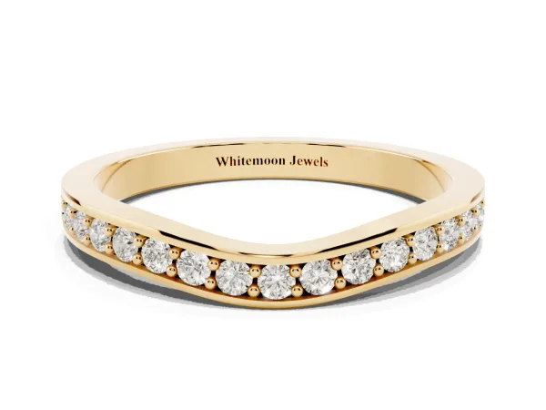 Diamond Pavé Round Cut Curved Band with Channel Setting Yellow gold