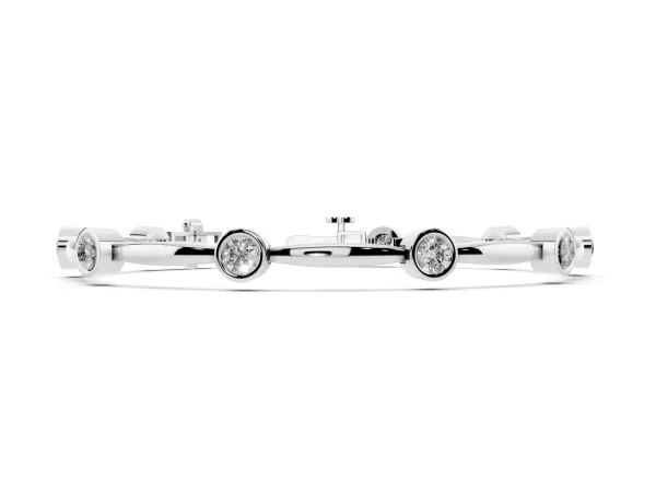 Bezel Set Round Diamond Link Bracelet with Box Clasp Silver