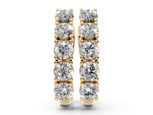 Round Diamond Channel Set Hoop Earrings with Four-Prong Setting Yellow gold