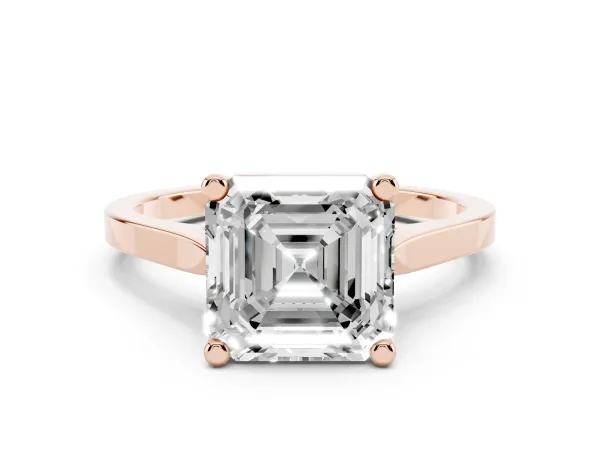 Asscher Cut Solitaire Diamond Ring with Four-Prong Setting and Tapered Band Rose gold